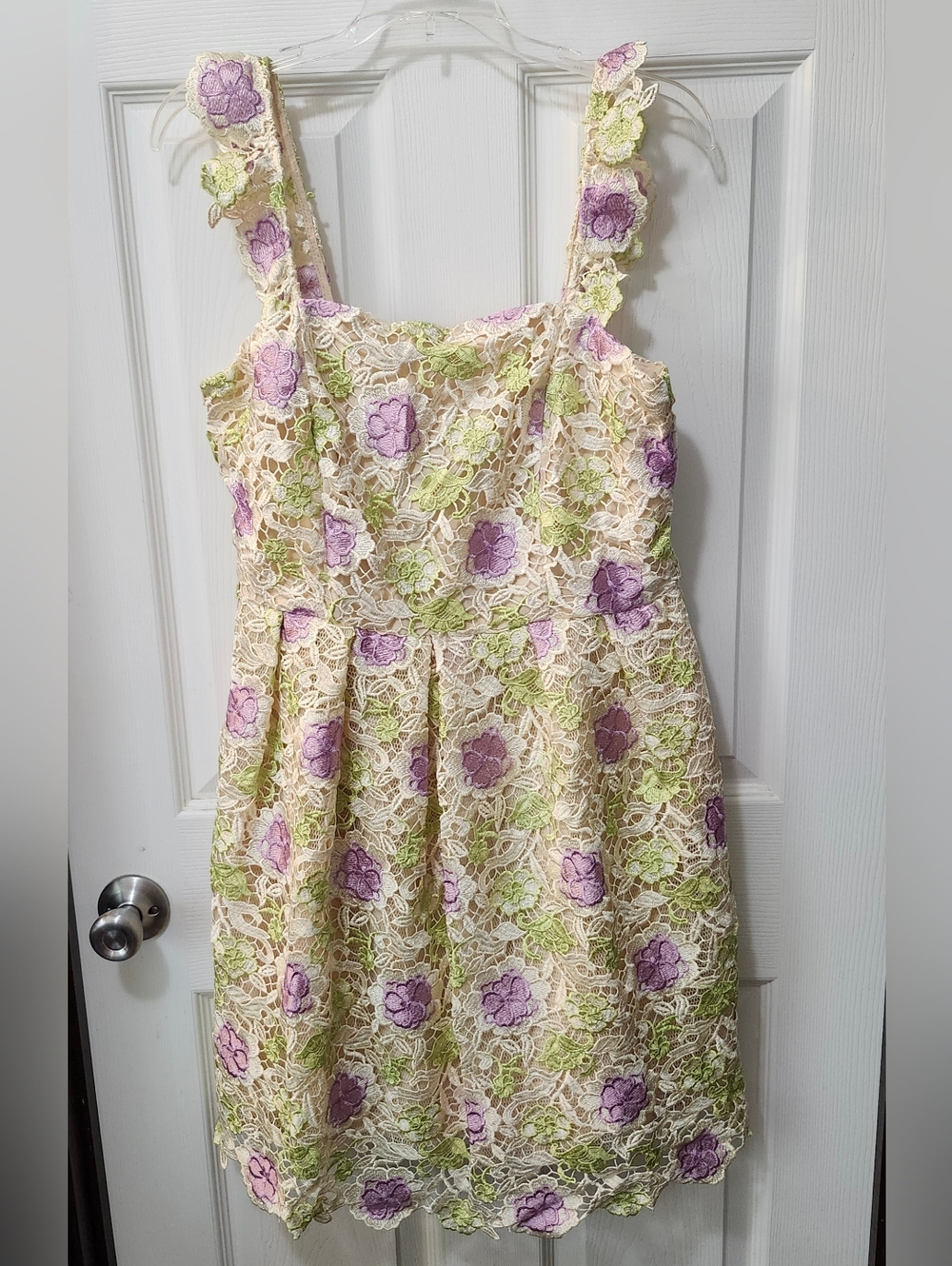 NWOT Boutique Embroidered Floral Lace Dress w/ Tulle Underskirt Cottagecore Sz M - Picture 5 of 12